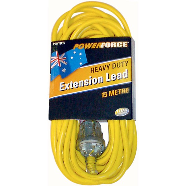 Extension Lead, 15M 10A, Yellow